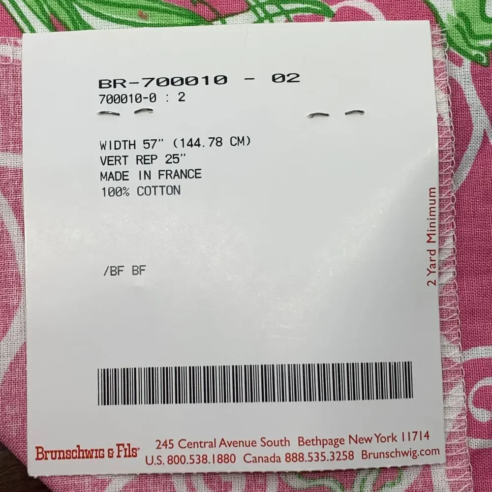 NWT Brunschwig & Fils‎ Pink/Green Mermaid Cotton Fabric Sample/Remnant Crafts